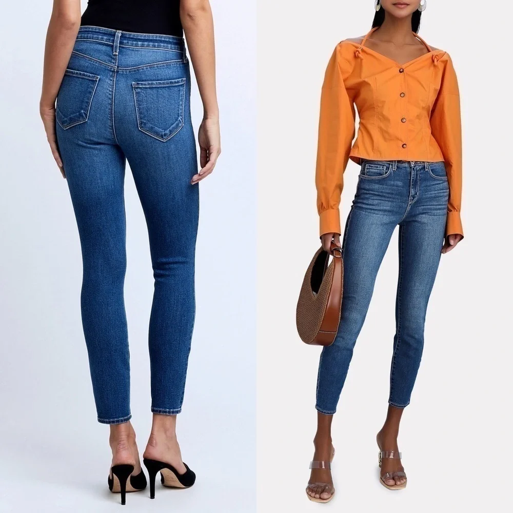 NEW L’AGENCE Margot High Waist Distressed Ankle Cropped Slimming Skinny‎ Jean 25